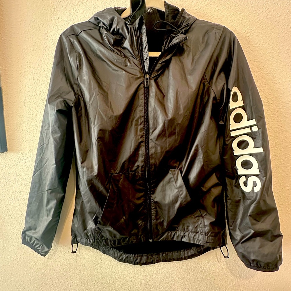 Black adidas windbreakereaker water resistant rain jacket size XS